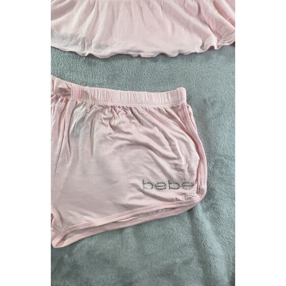 Bebe Sleepwear Women's Large Pink Tank & Shorts lounge set rhinestone logo NWT - Picture 4 of 9